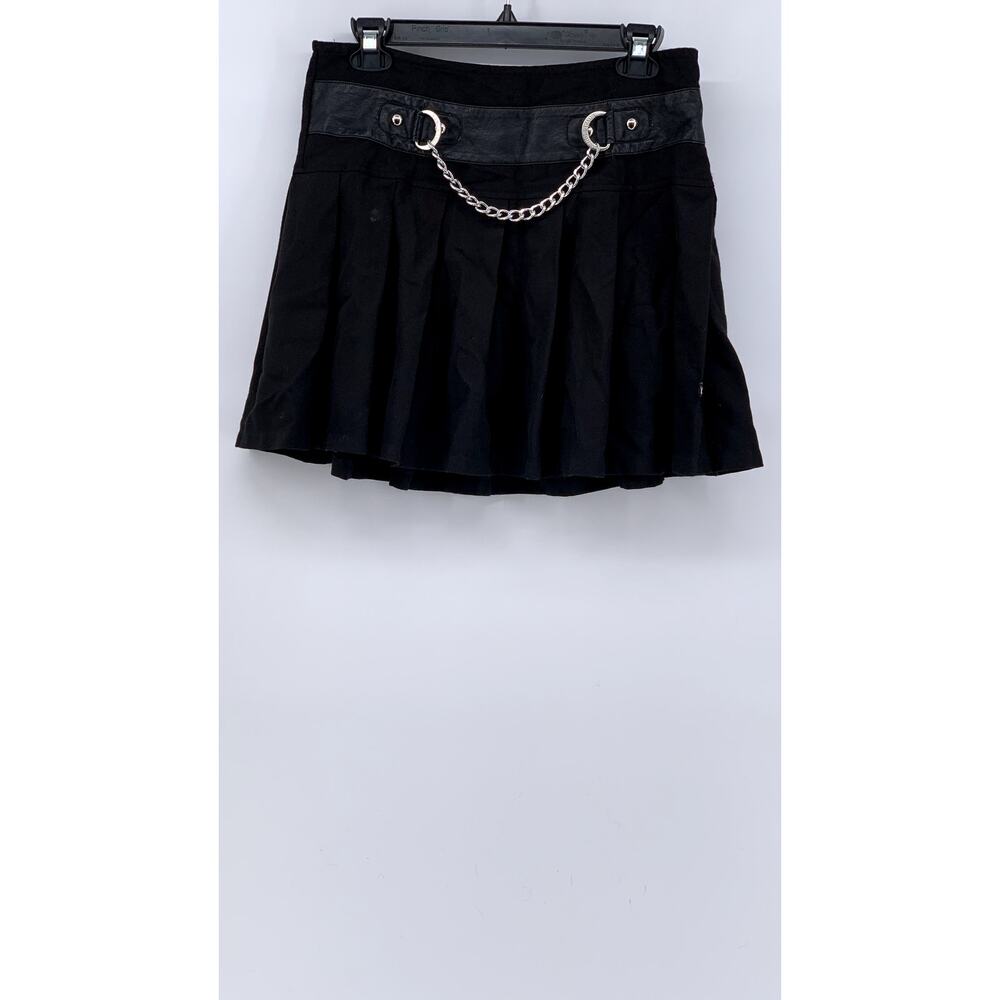 ROYAL BONES Women's Black Tripp Chain Pleated Grunge Mini Skirt SZ M